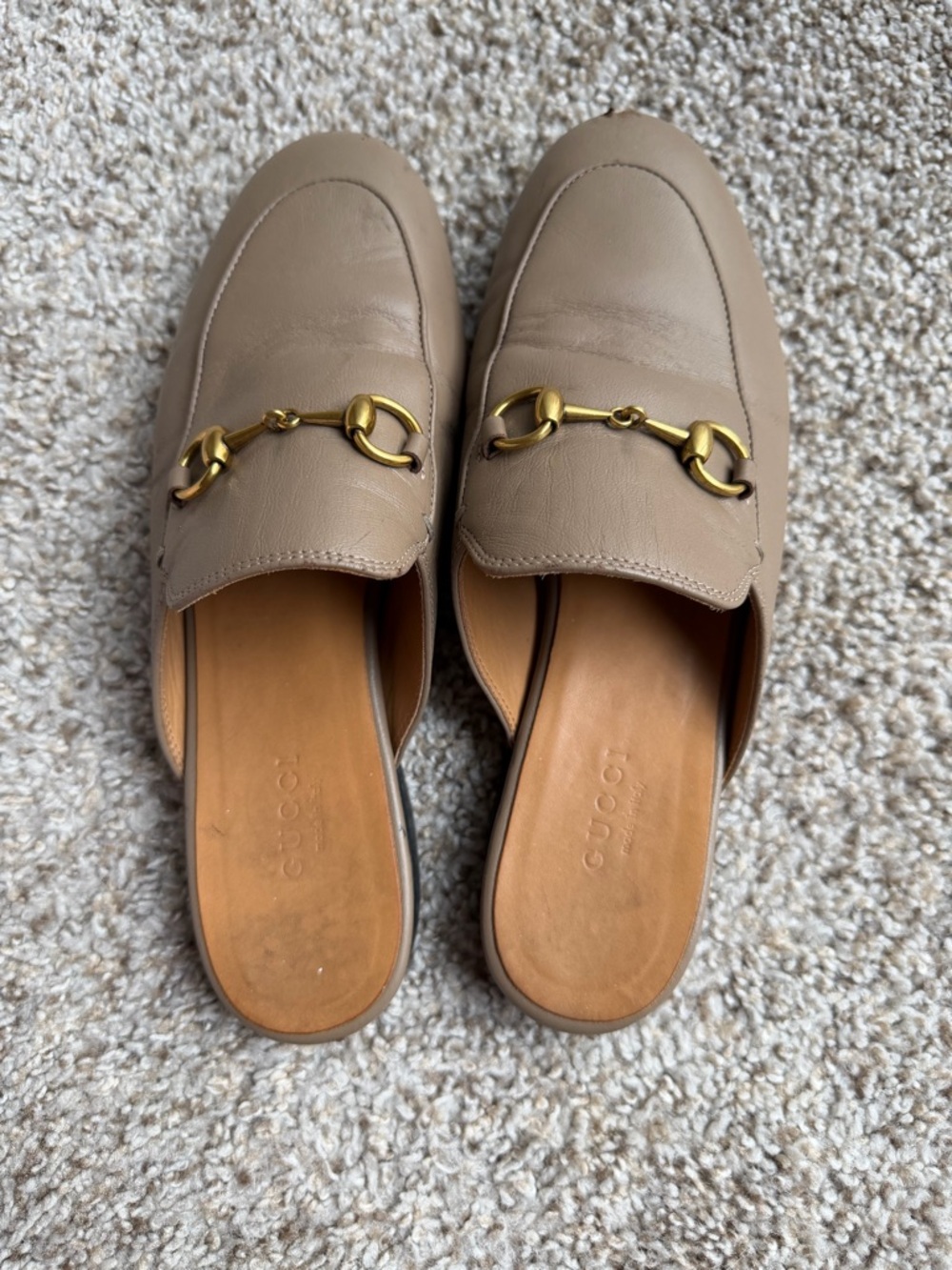 Gucci Women's Taupe Leather Horsebit Mules - Picture 2 of 10